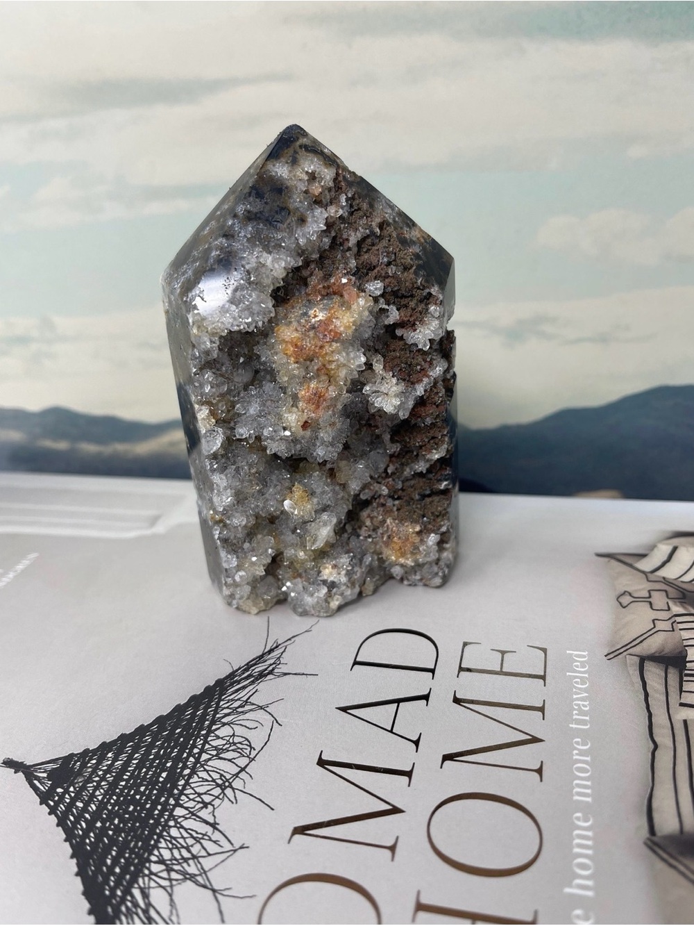 Unique druzy obelisk black jasper specimen 4 inches tall